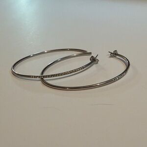 Silver Hoop Earrings With Rhinestones Delicate Feminine